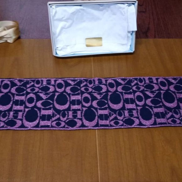 Coach Scarf Purple Navy Blue Metallic Silver Wool! - Picture 7 of 9